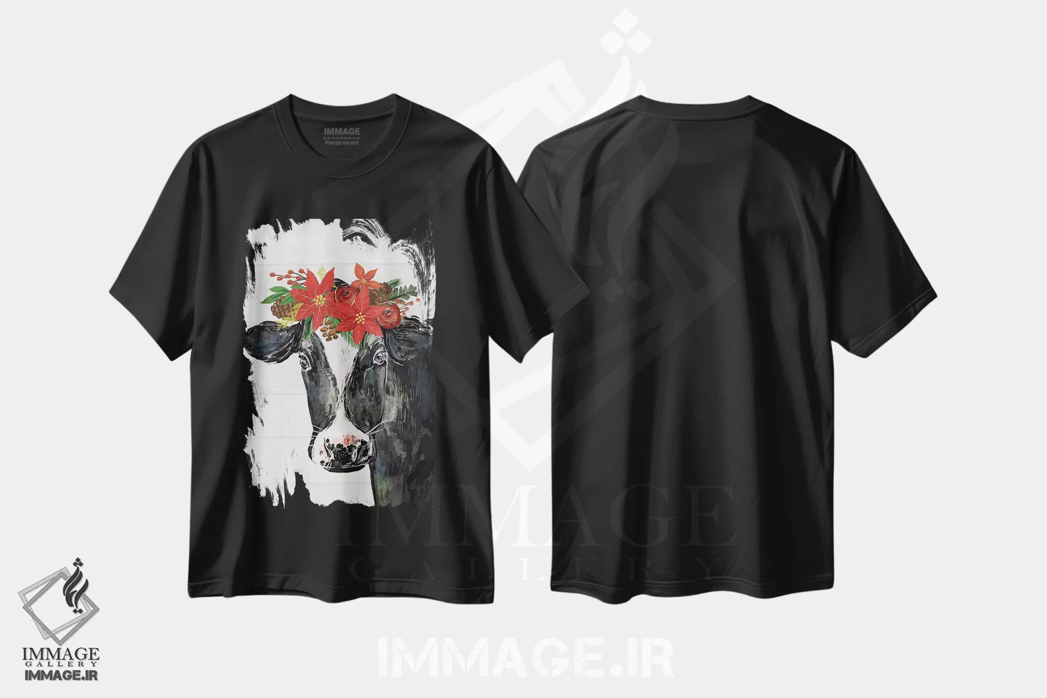 تیشرت مشکی طرح دار "کریسمس روستایی ۳"، دکور روستایی جشن دار اثر لونی هریس | فروشگاه ایماژ