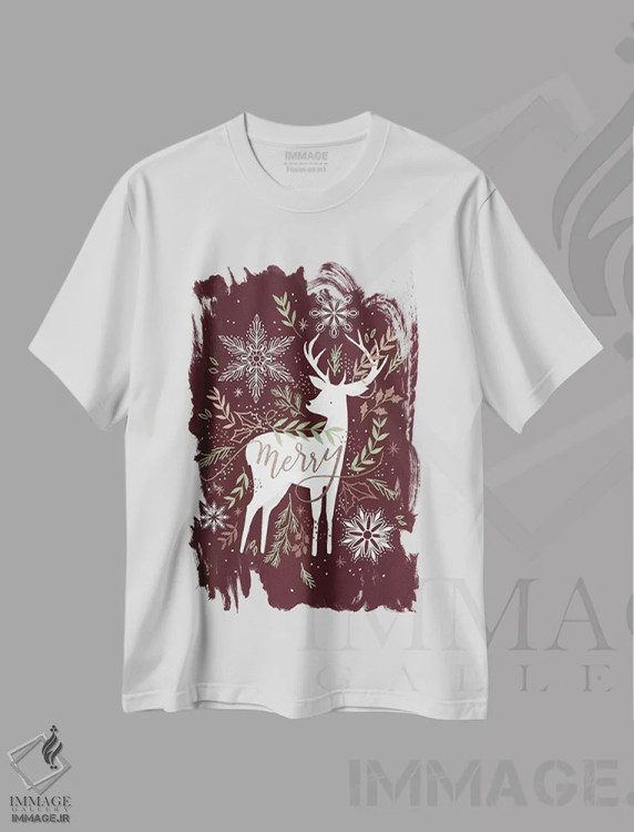 تیشرت سفید طرح دار "برف های آرام کریسمس ۳"، تابلو و عبار ت های کریسمسی اثر لونی هریس | immage.ir