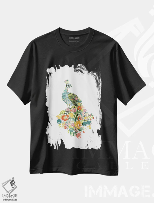 تیشرت مشکی طرح دار "پرواز گل دار"، تزئینی اثر لونی هریس | فروشگاه ایماژ