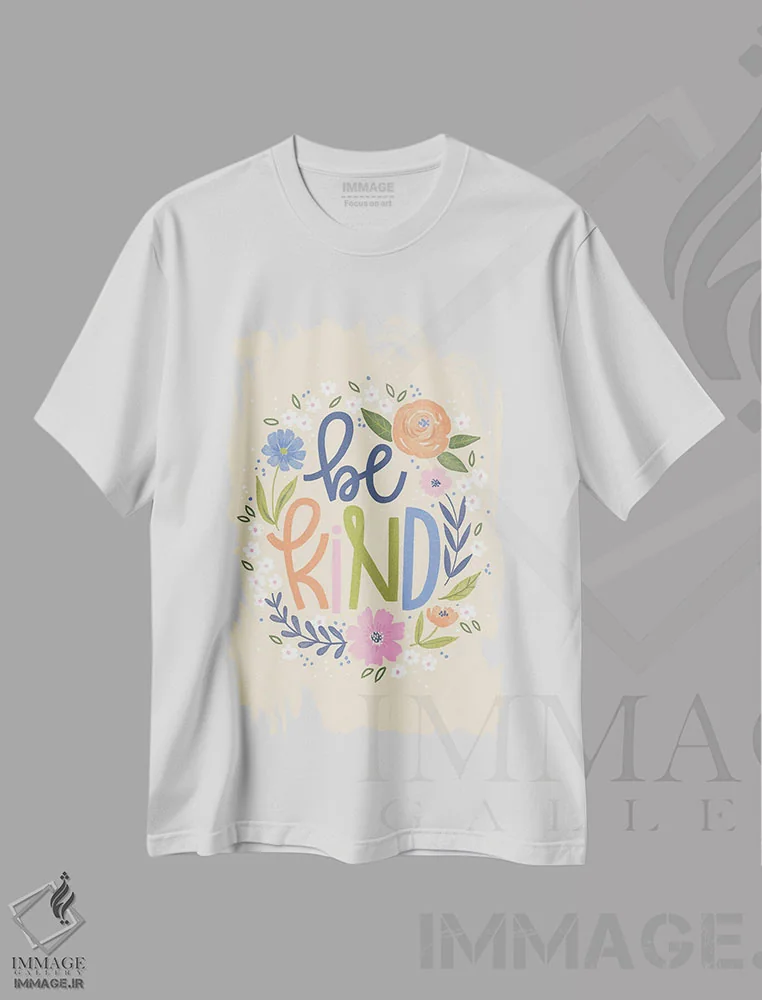 تیشرت سفید طرح دار "مهربان باش"، هنر دیجیتال اثر لونی هریس | فروشگاه ایماژ