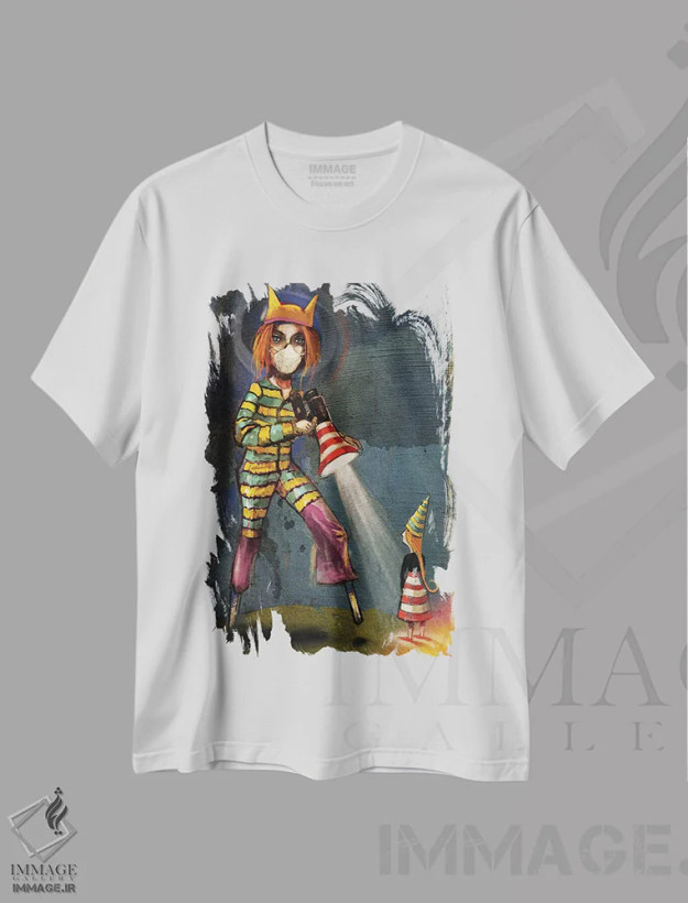 تیشرت سفید طرح دار "نورپردازی"، هنر فاخر معاصر اثر لیت او'مالی | فروشگاه ایماژ