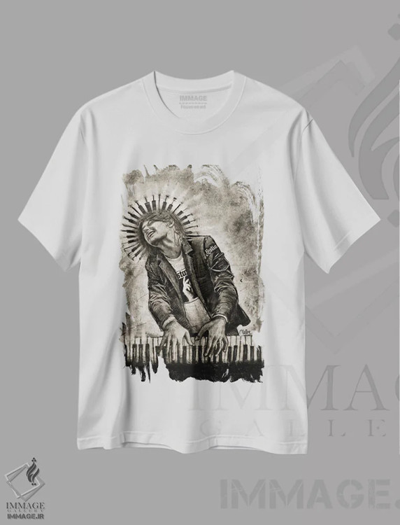 تیشرت سفید طرح دار "درون موسیقی"، هنر فاخر معاصر اثر لیت او'مالی | فروشگاه ایماژ