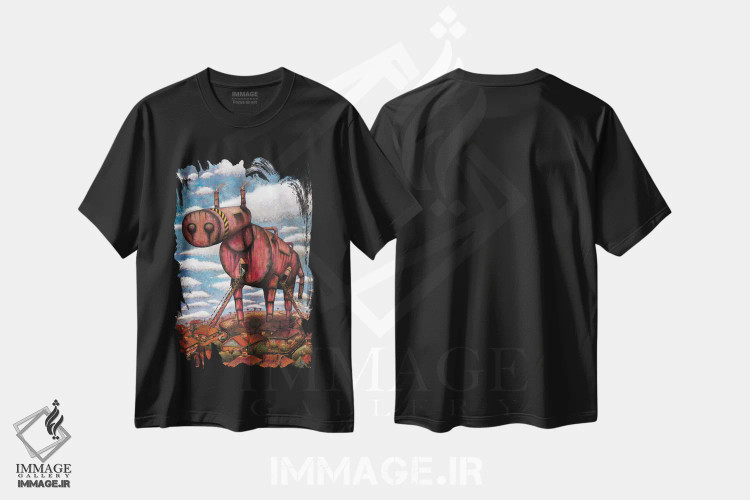 تیشرت مشکی طرح دار "اسب تروا"، هنر فاخر معاصر اثر لیت او'مالی | فروشگاه ایماژ