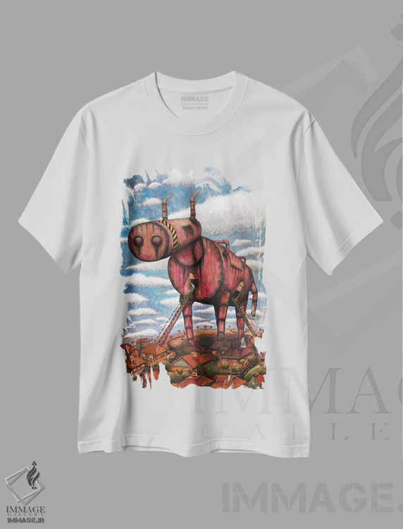 تیشرت سفید طرح دار "اسب تروا"، هنر فاخر معاصر اثر لیت او'مالی | immage.ir