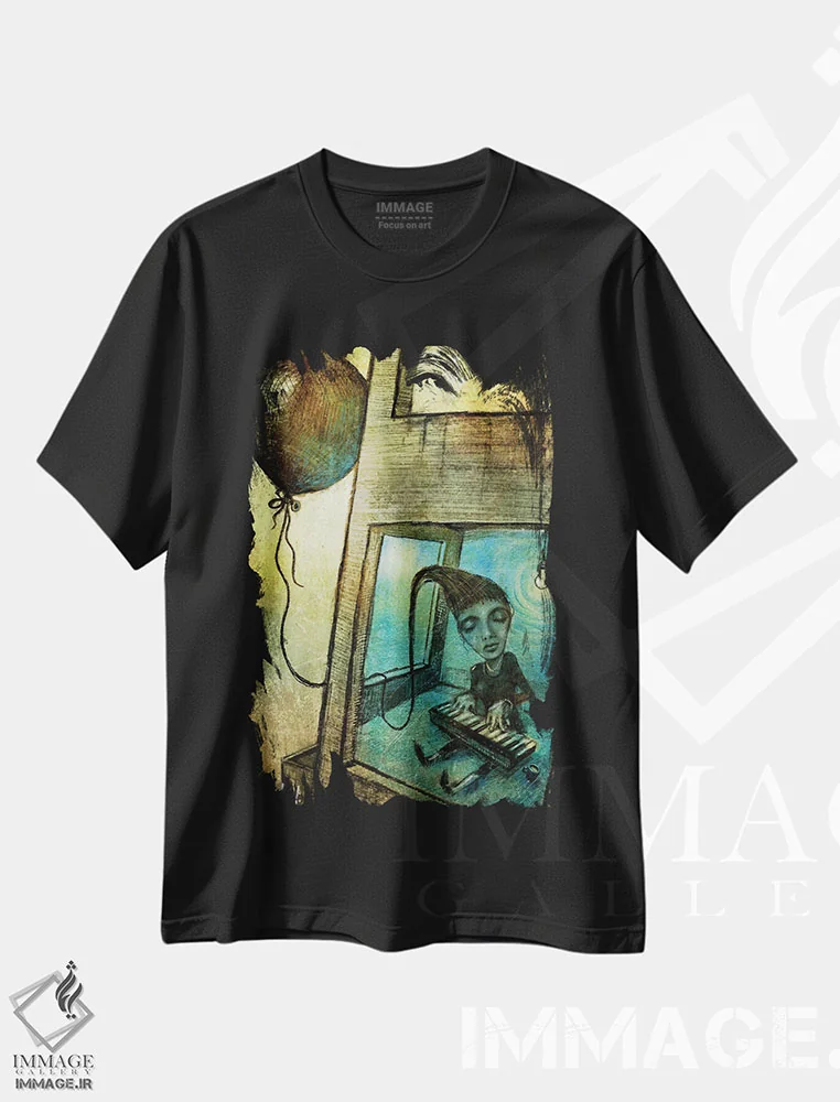 تیشرت مشکی طرح دار "رویای پرواز"، دکوراسیون جایگزین اثر لیت او'مالی | فروشگاه ایماژ