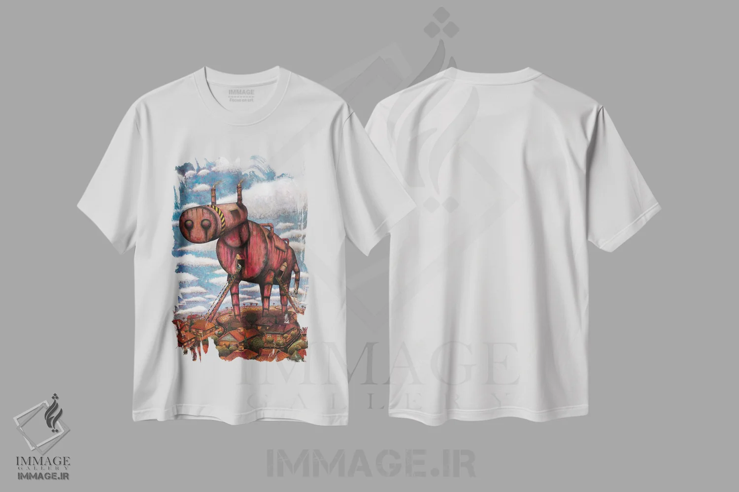 تیشرت سفید طرح دار "اسب تروا"، هنر فاخر معاصر اثر لیت او'مالی | immage.ir