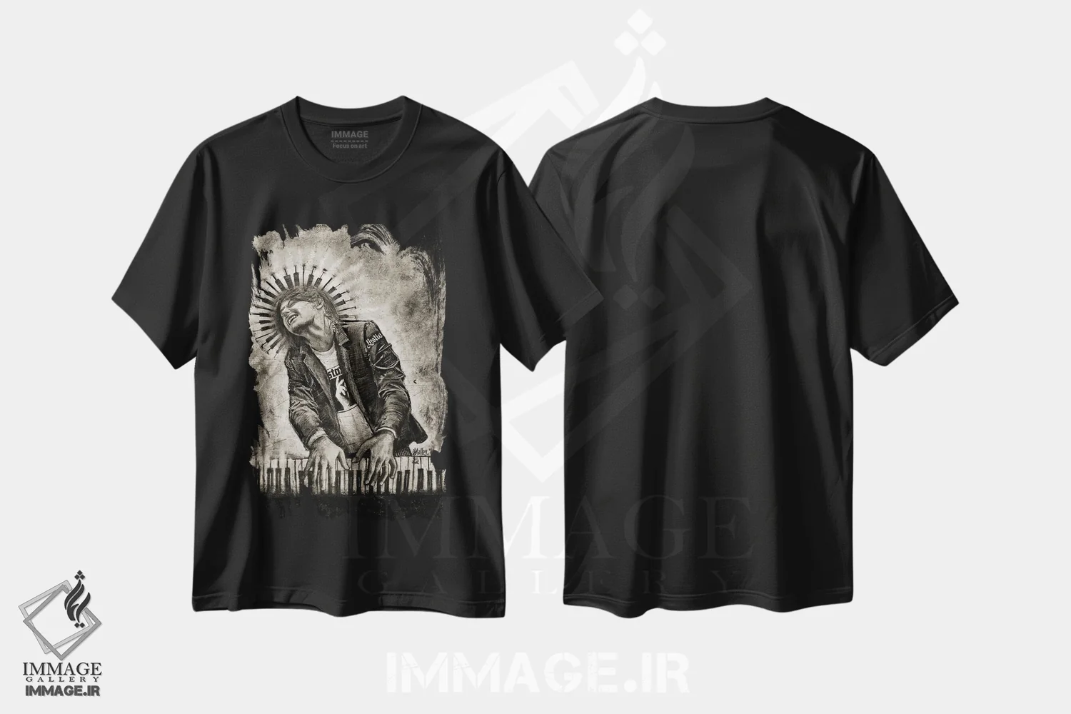 تیشرت مشکی طرح دار "درون موسیقی"، هنر فاخر معاصر اثر لیت او'مالی | immage.ir