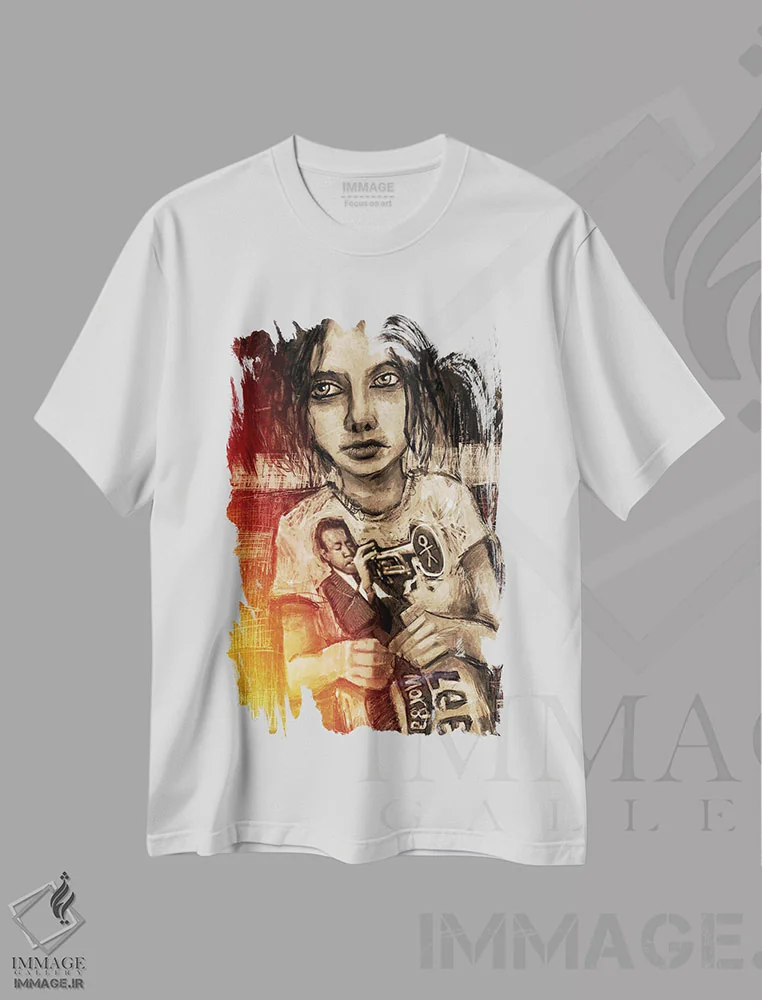 تیشرت سفید طرح دار "پسر جاز"، هنر فاخر معاصر اثر لیت او'مالی | فروشگاه ایماژ