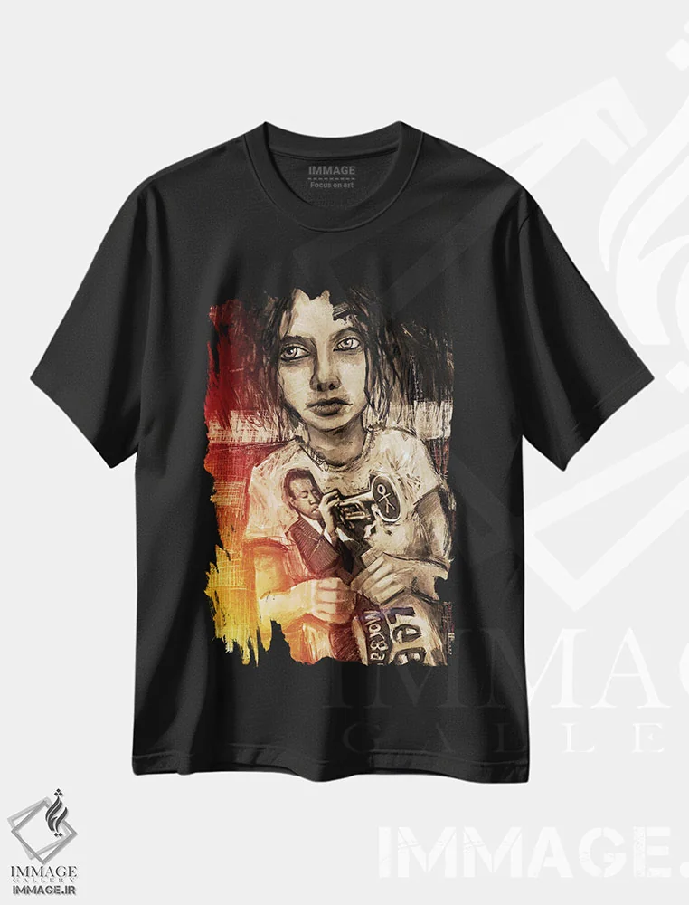 تیشرت مشکی طرح دار "پسر جاز"، هنر فاخر معاصر اثر لیت او'مالی | immage.ir