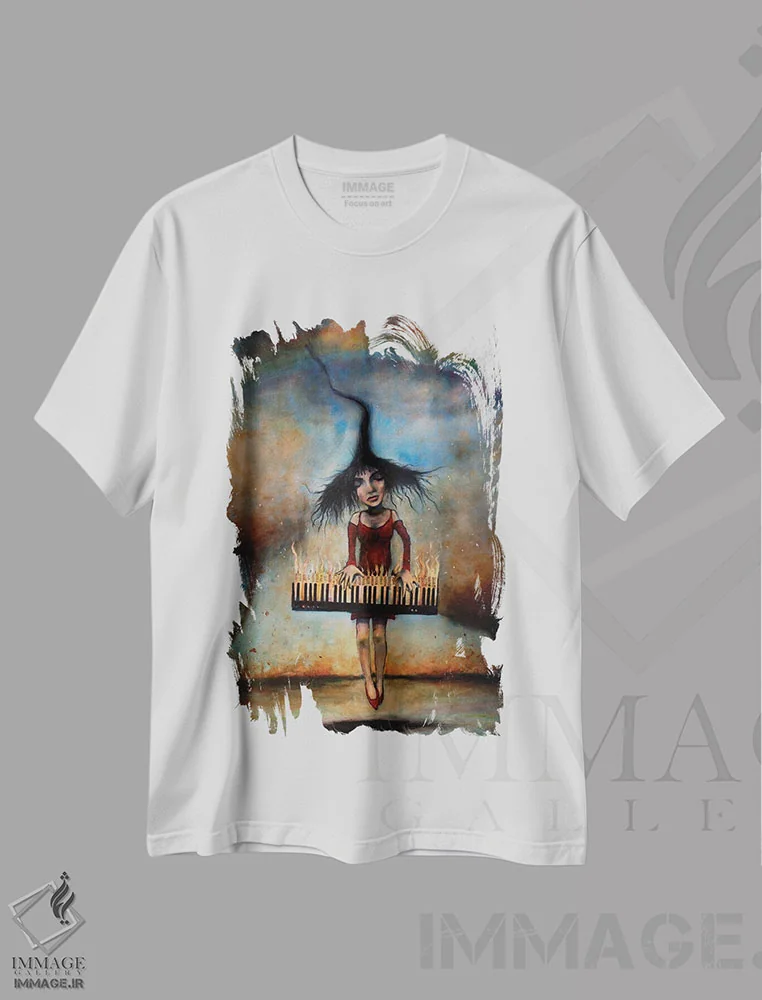تیشرت سفید طرح دار "فراتر رفتن"، هنر فاخر معاصر اثر لیت او'مالی | فروشگاه ایماژ
