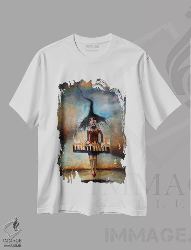 تیشرت سفید طرح دار "فراتر رفتن"، هنر فاخر معاصر اثر لیت او'مالی | فروشگاه ایماژ