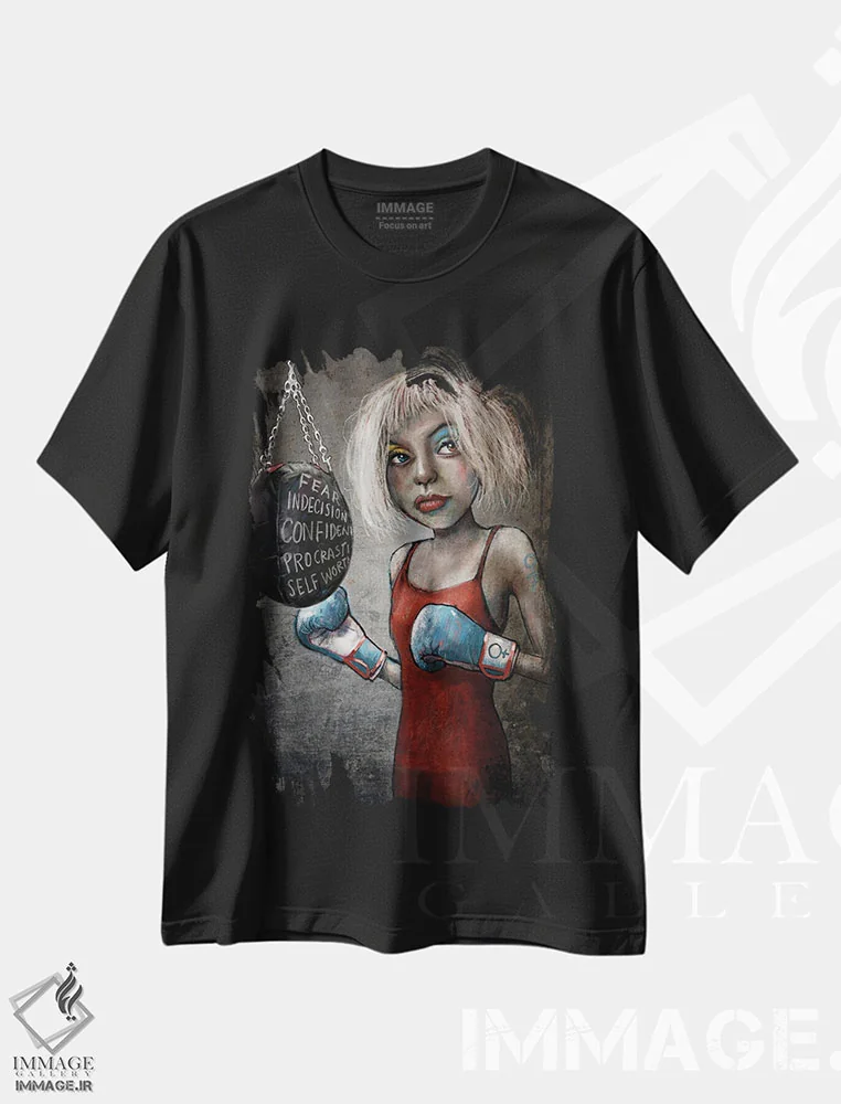 تیشرت مشکی طرح دار "بوکسور"، هنر فاخر معاصر اثر لیت او'مالی | فروشگاه ایماژ