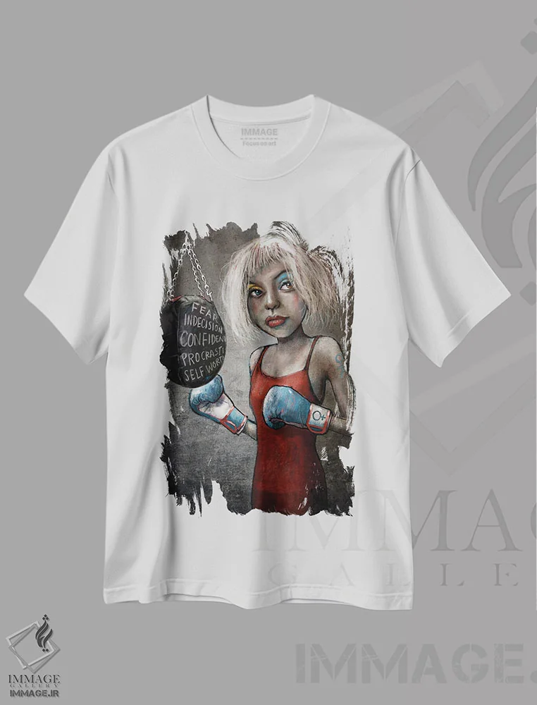 تیشرت سفید طرح دار "بوکسور"، هنر فاخر معاصر اثر لیت او'مالی | immage.ir