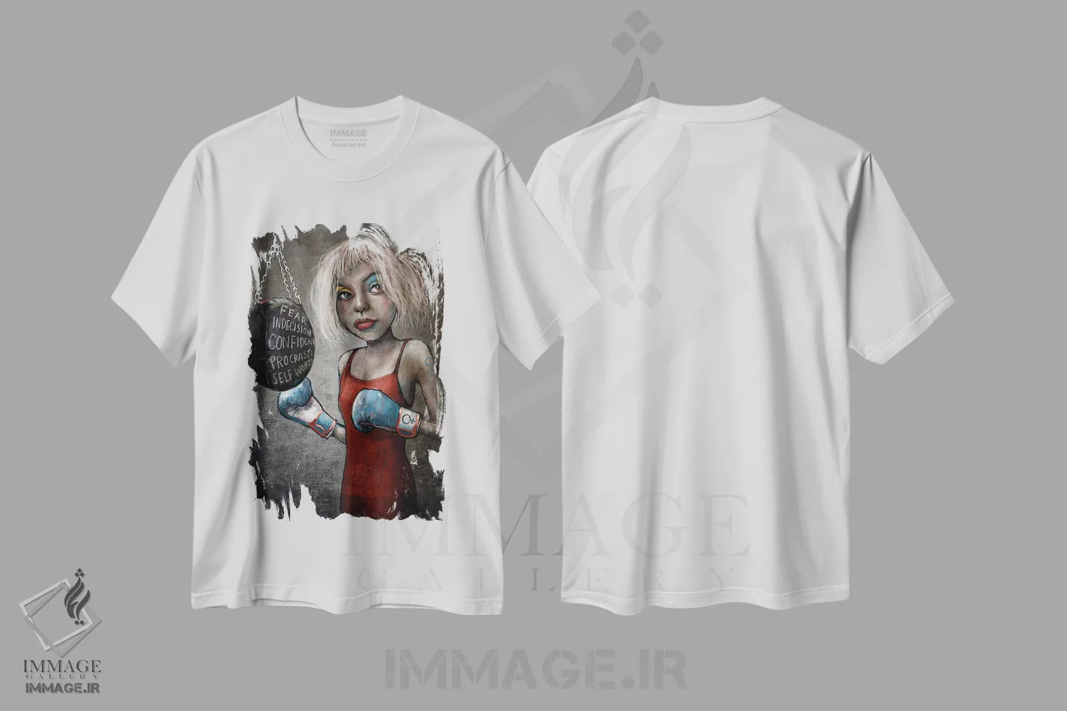 تیشرت سفید طرح دار "بوکسور"، هنر فاخر معاصر اثر لیت او'مالی | immage.ir