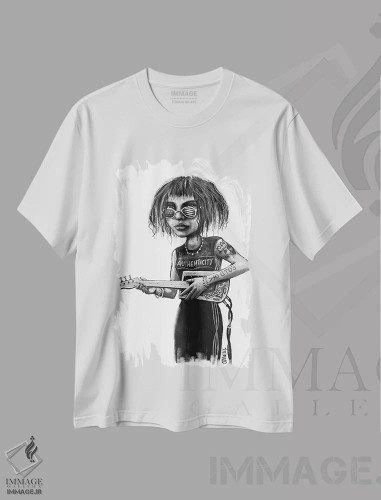 تیشرت سفید طرح دار "اصالت"، نقاشی و تصویرگری سیاه و سفید اثر لیت او'مالی | فروشگاه ایماژ