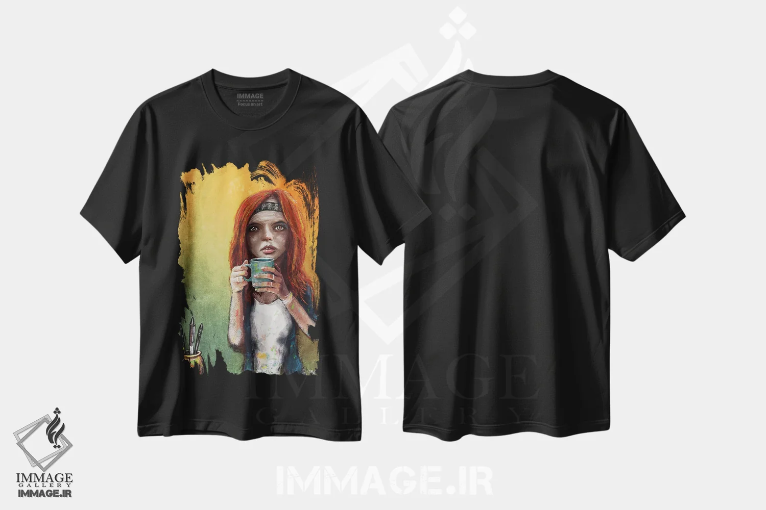 تیشرت مشکی طرح دار "خلاق"، هنر فاخر معاصر اثر لیت او'مالی | فروشگاه ایماژ