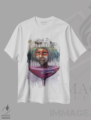 تیشرت سفید طرح دار "تغییر دریا"، هنر فاخر معاصر اثر لیت او'مالی | فروشگاه ایماژ