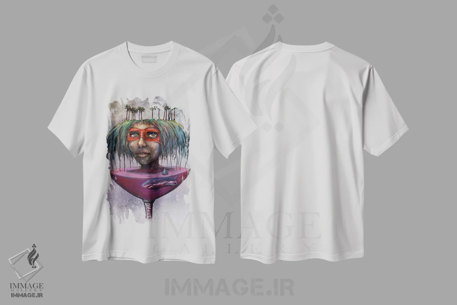 تیشرت سفید طرح دار "تغییر دریا"، هنر فاخر معاصر اثر لیت او'مالی | فروشگاه ایماژ