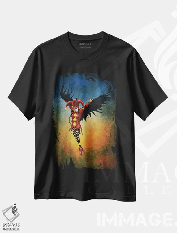 تیشرت مشکی طرح دار "شوخی"، هنر فاخر معاصر اثر لیت او'مالی | immage.ir