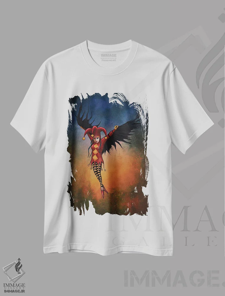 تیشرت سفید طرح دار "دلقک"، هنر فاخر معاصر اثر لیت او'مالی | immage.ir