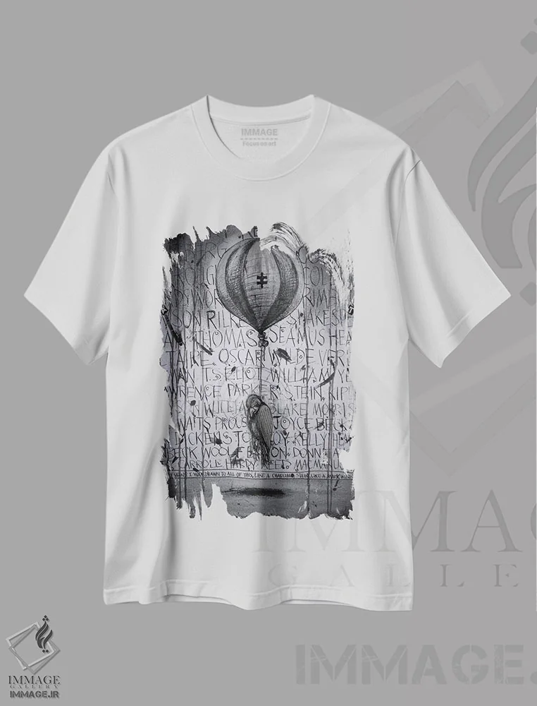 تیشرت سفید طرح دار "الهام و تعالی"، هنر فاخر معاصر اثر لیت او'مالی | فروشگاه ایماژ