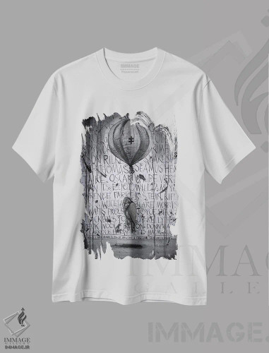 تیشرت سفید طرح دار "الهام و تعالی"، هنر فاخر معاصر اثر لیت او'مالی | فروشگاه ایماژ