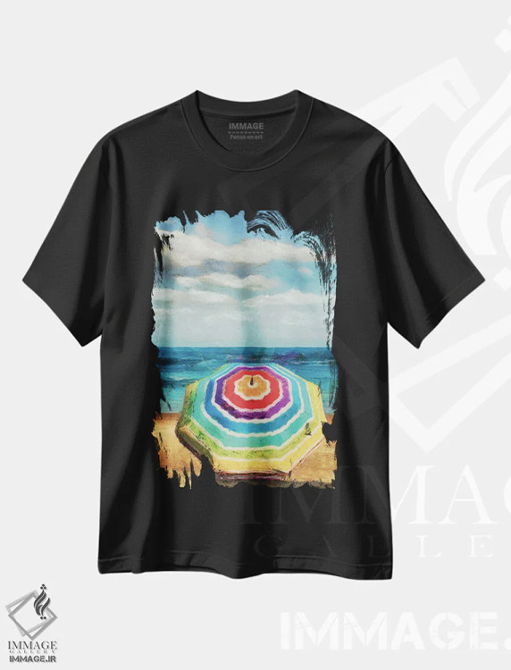 تیشرت مشکی طرح دار "چتر ساحلی ۱"، دکور ساحلی اثر آلونزو ساندرز | immage.ir