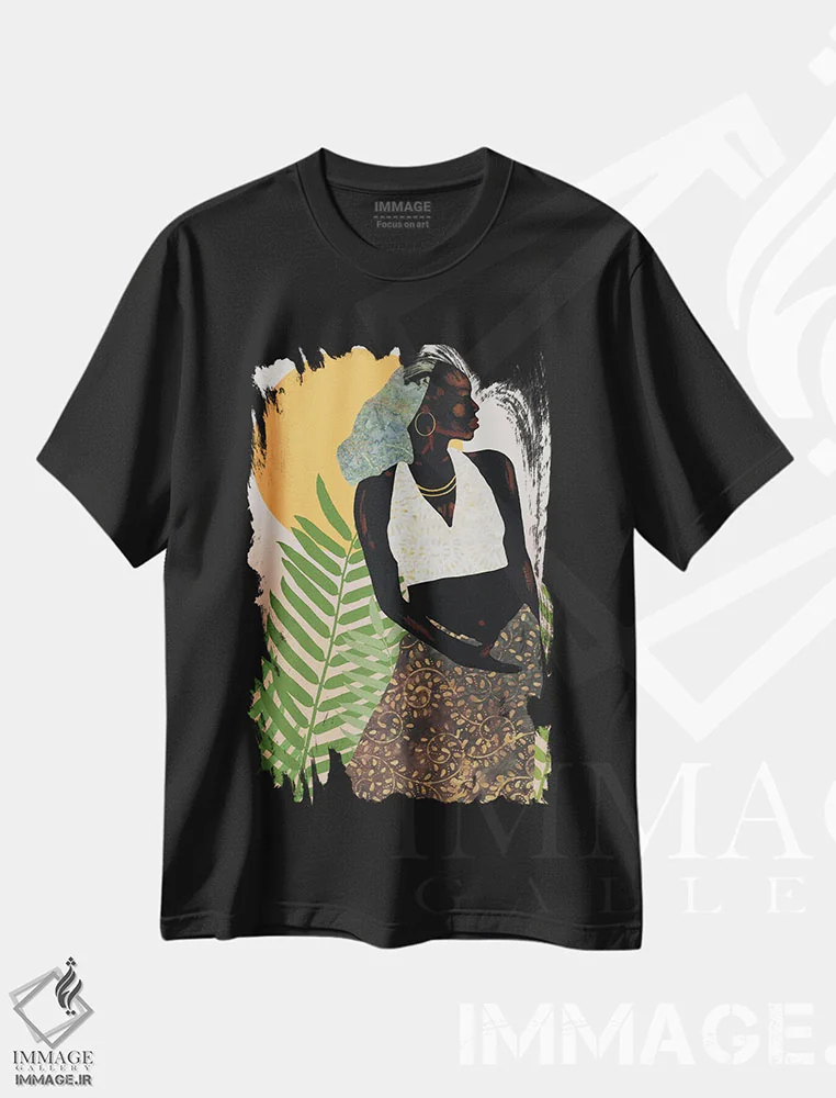 تیشرت مشکی طرح دار "وقار او"، هنر آمریکایی آفریقایی تبار اثر آلونزو ساندرز | فروشگاه ایماژ