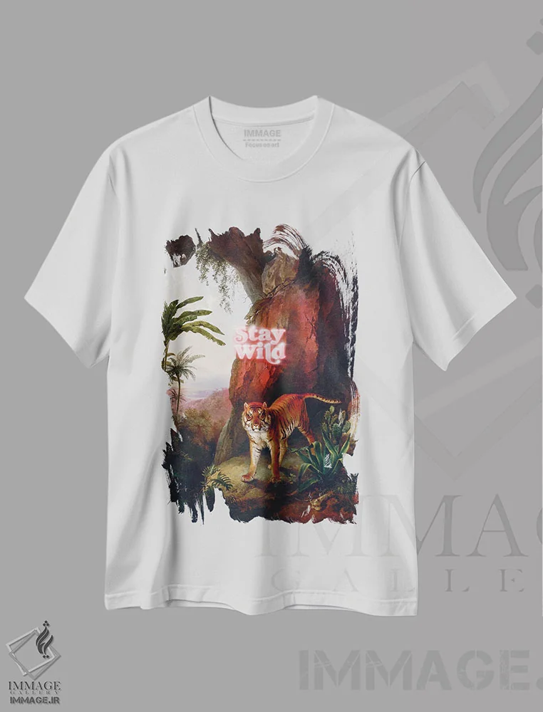 تیشرت سفید طرح دار "وحشی بمان"، هنر دیجیتال اثر یوناس لوس | فروشگاه ایماژ