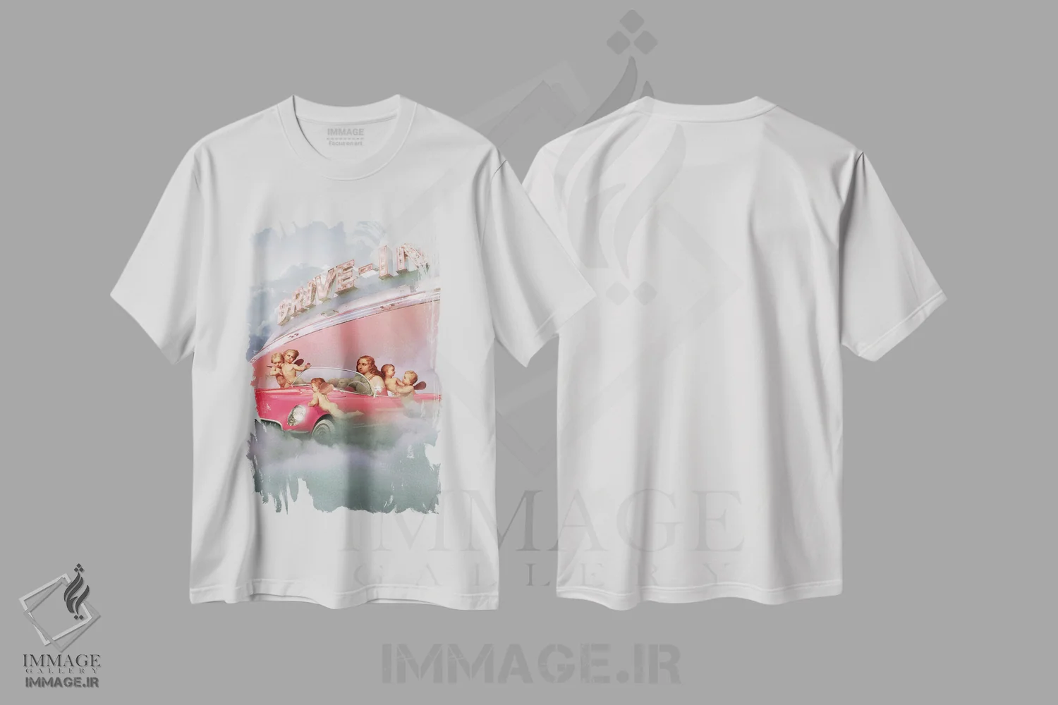 تیشرت سفید طرح دار "پارکینگ مقدس"، هنر دیجیتال اثر یوناس لوس | فروشگاه ایماژ