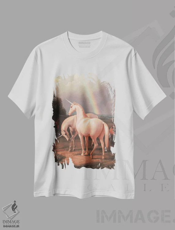 تیشرت سفید طرح دار "یونیکورن ها"، هنر دیجیتال اثر یوناس لوس | immage.ir