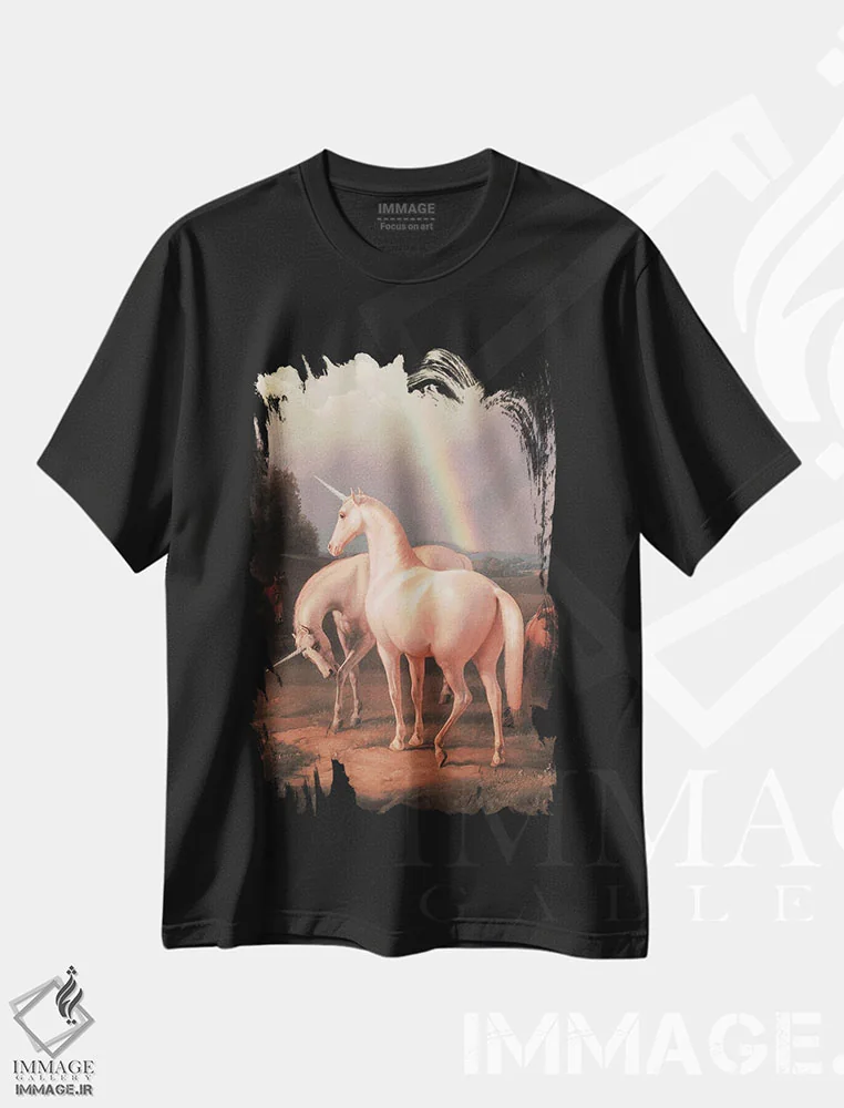 تیشرت مشکی طرح دار "یونیکورن ها"، هنر دیجیتال اثر یوناس لوس | فروشگاه ایماژ
