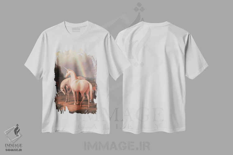 تیشرت سفید طرح دار "یونیکورن ها"، هنر دیجیتال اثر یوناس لوس | immage.ir