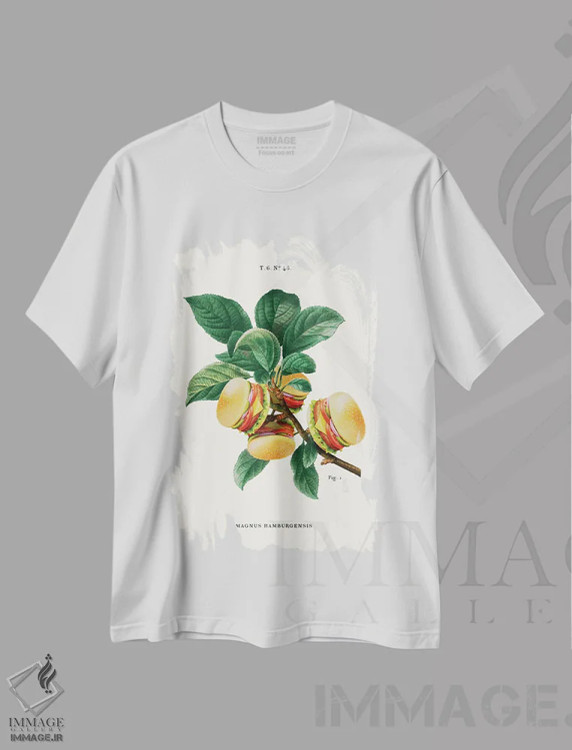 تیشرت سفید طرح دار "کارخانه برگر"، هنر دیجیتال اثر یوناس لوس | فروشگاه ایماژ