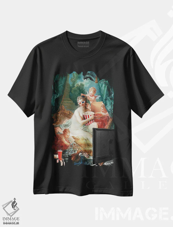 تیشرت مشکی طرح دار "تلویزیون و استراحت"، هنر دیجیتال اثر یوناس لوس | فروشگاه ایماژ