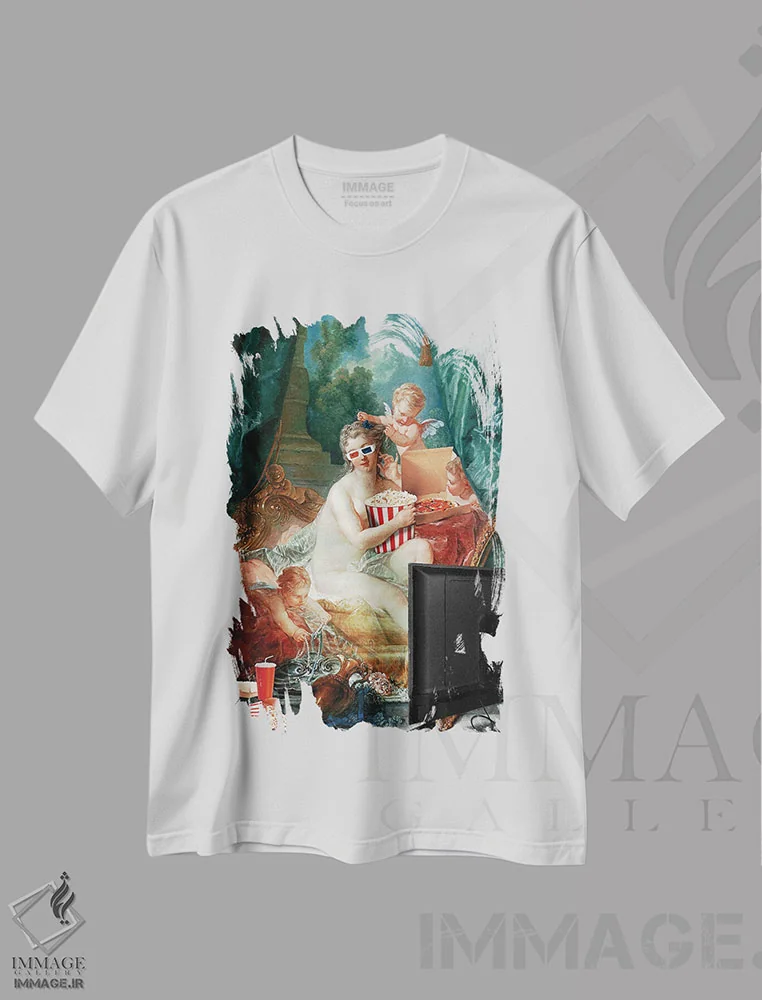 تیشرت سفید طرح دار "تلویزیون و استراحت"، هنر دیجیتال اثر یوناس لوس | immage.ir