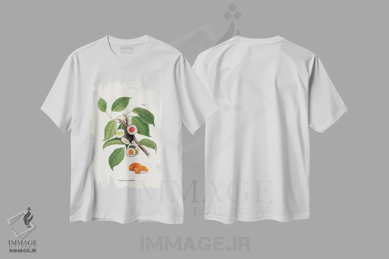 تیشرت سفید طرح دار "کارخانه سوشی"، هنر دیجیتال اثر یوناس لوس | فروشگاه ایماژ
