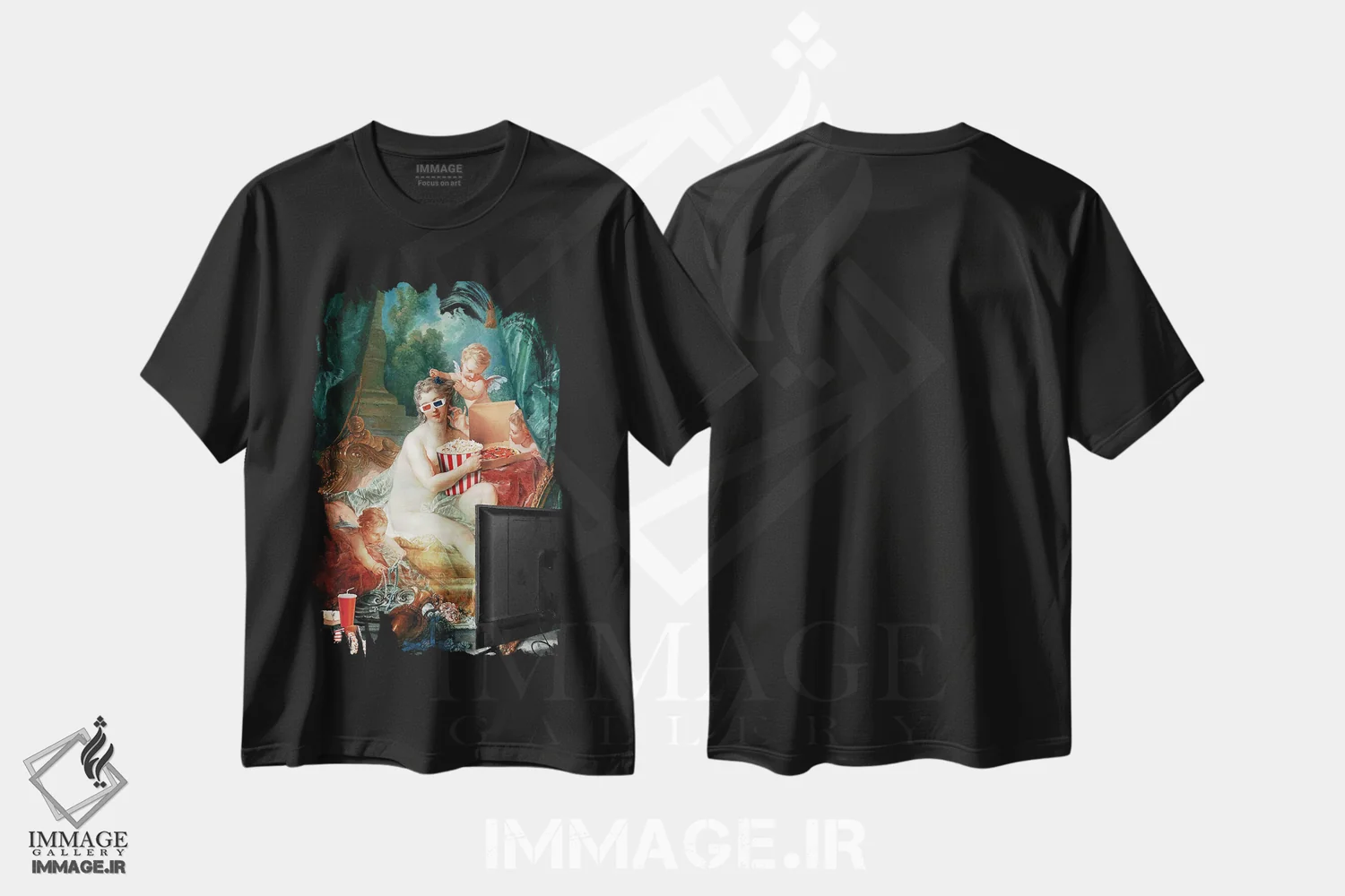 تیشرت مشکی طرح دار "تلویزیون و استراحت"، هنر دیجیتال اثر یوناس لوس | فروشگاه ایماژ
