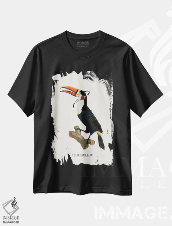 تیشرت مشکی طرح دار "پرنده هدفون"، دکوراسیون جایگزین اثر یوناس لوس | immage.ir