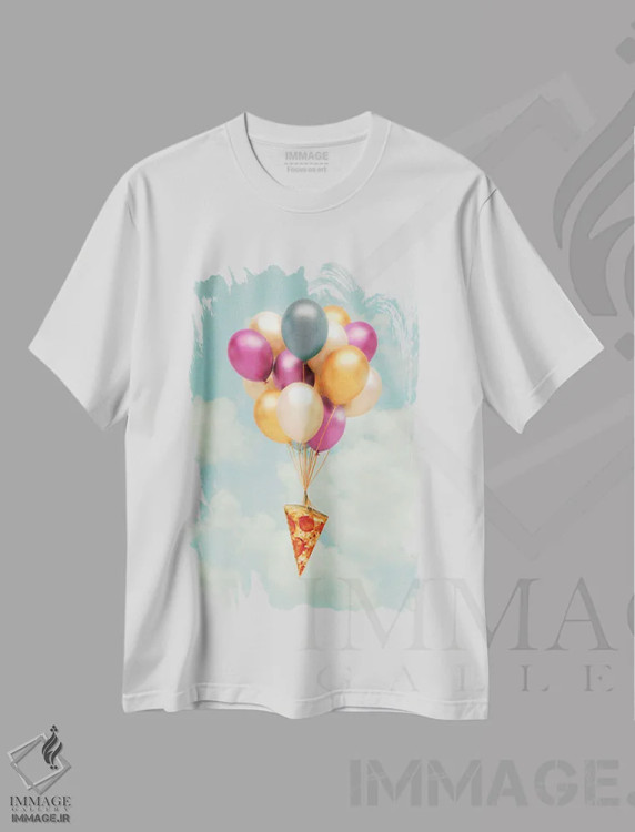 تیشرت سفید طرح دار "بادکنک های پیتزا"، هنر دیجیتال اثر یوناس لوس | فروشگاه ایماژ