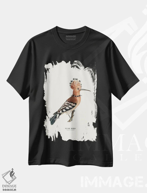 تیشرت مشکی طرح دار "پرنده پانک"، دکوراسیون جایگزین اثر یوناس لوس | فروشگاه ایماژ