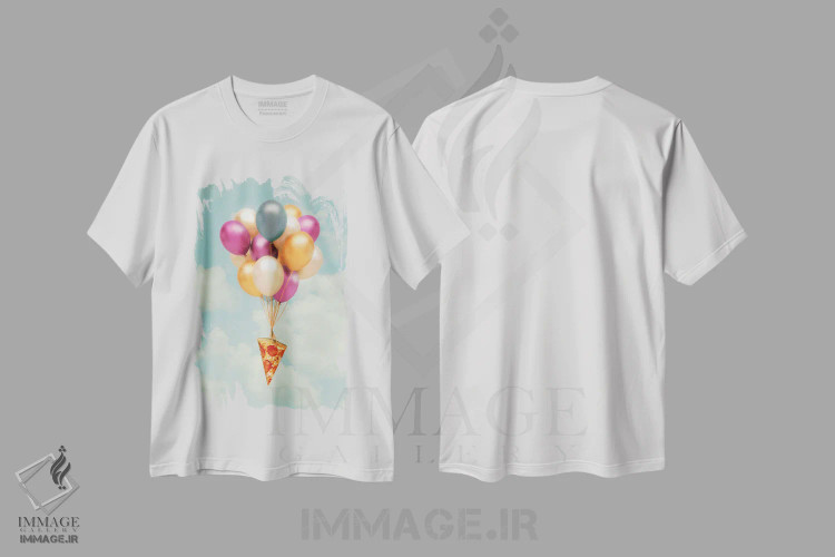 تیشرت سفید طرح دار "بادکنک های پیتزا"، هنر دیجیتال اثر یوناس لوس | فروشگاه ایماژ