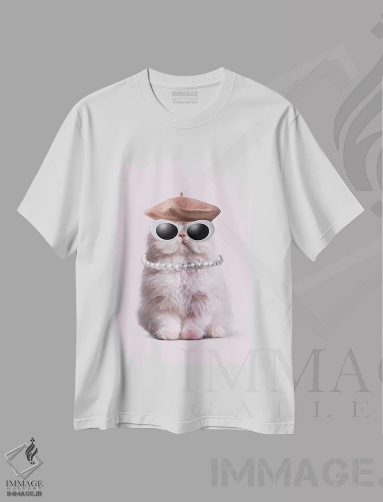 تیشرت سفید طرح دار "گربه مد"، هنر دیجیتال اثر یوناس لوس | immage.ir