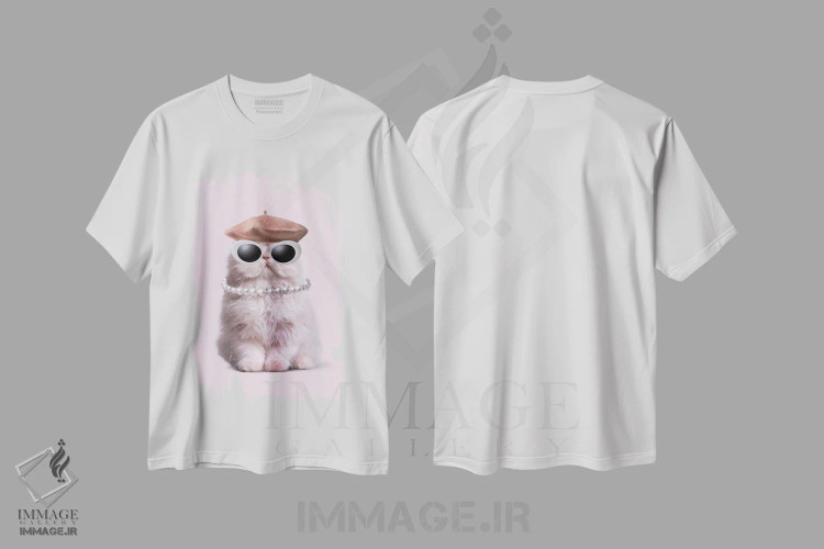 تیشرت سفید طرح دار "گربه مد"، هنر دیجیتال اثر یوناس لوس | immage.ir