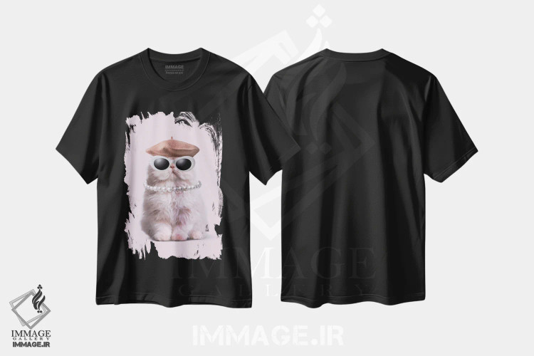 تیشرت مشکی طرح دار "گربه مد"، هنر دیجیتال اثر یوناس لوس | فروشگاه ایماژ