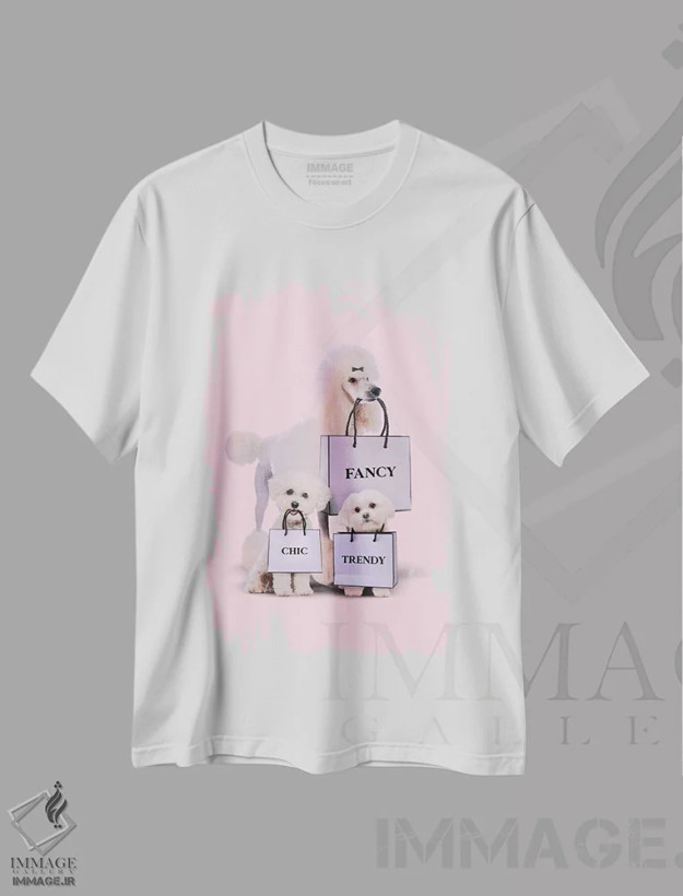 تیشرت سفید طرح دار "سگ های مد"، هنر دیجیتال اثر یوناس لوس | فروشگاه ایماژ
