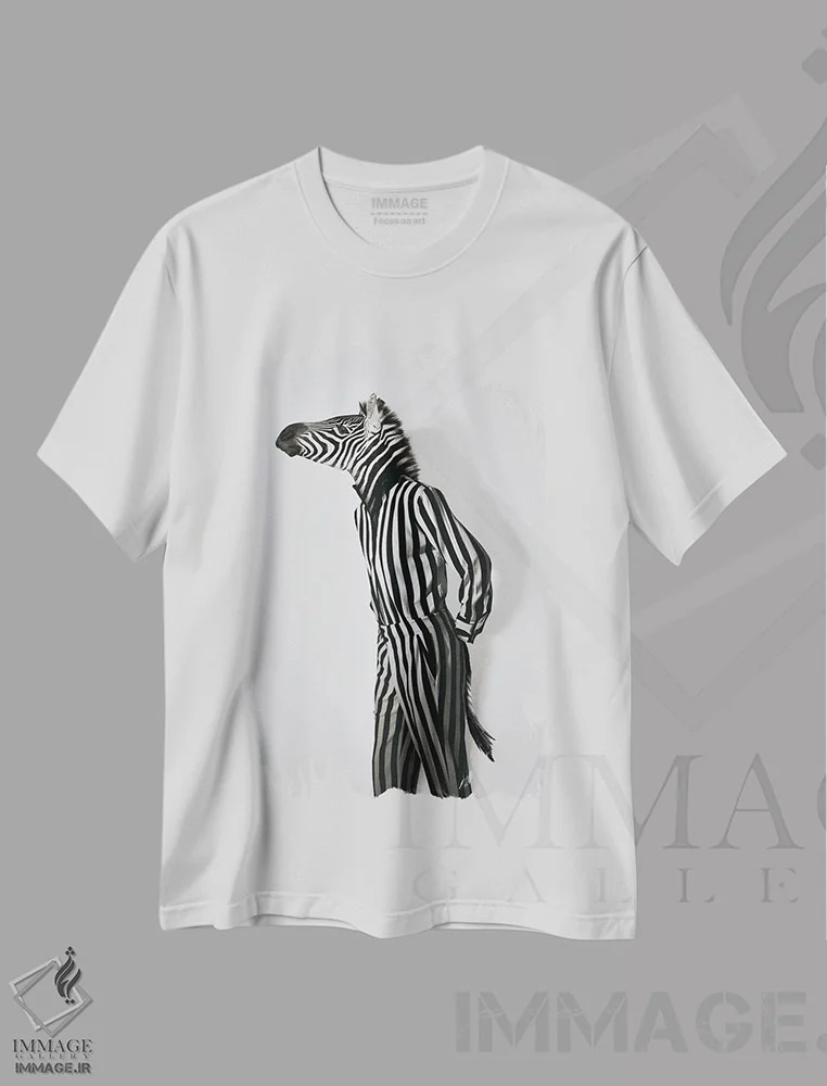 تیشرت سفید طرح دار "گورخر مد"، مدیوم اثر یوناس لوس | فروشگاه ایماژ