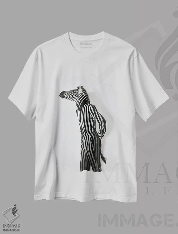 تیشرت سفید طرح دار "گورخر مد"، مدیوم اثر یوناس لوس | فروشگاه ایماژ
