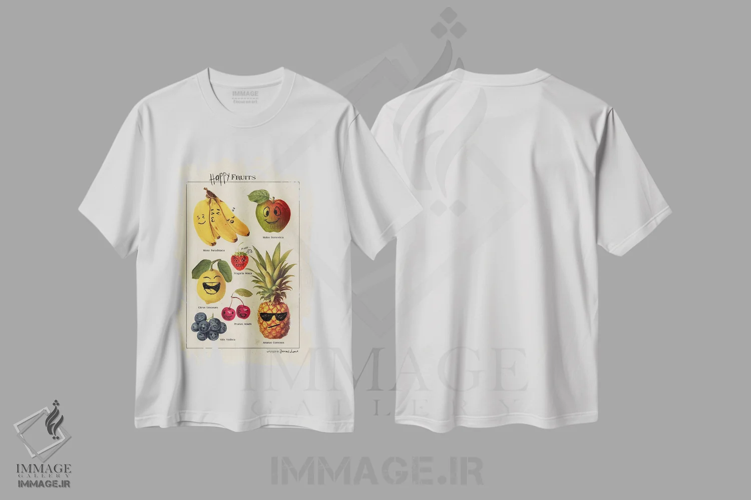 تیشرت سفید طرح دار "میوه های شاد"، تزئینی اثر یوناس لوس | فروشگاه ایماژ