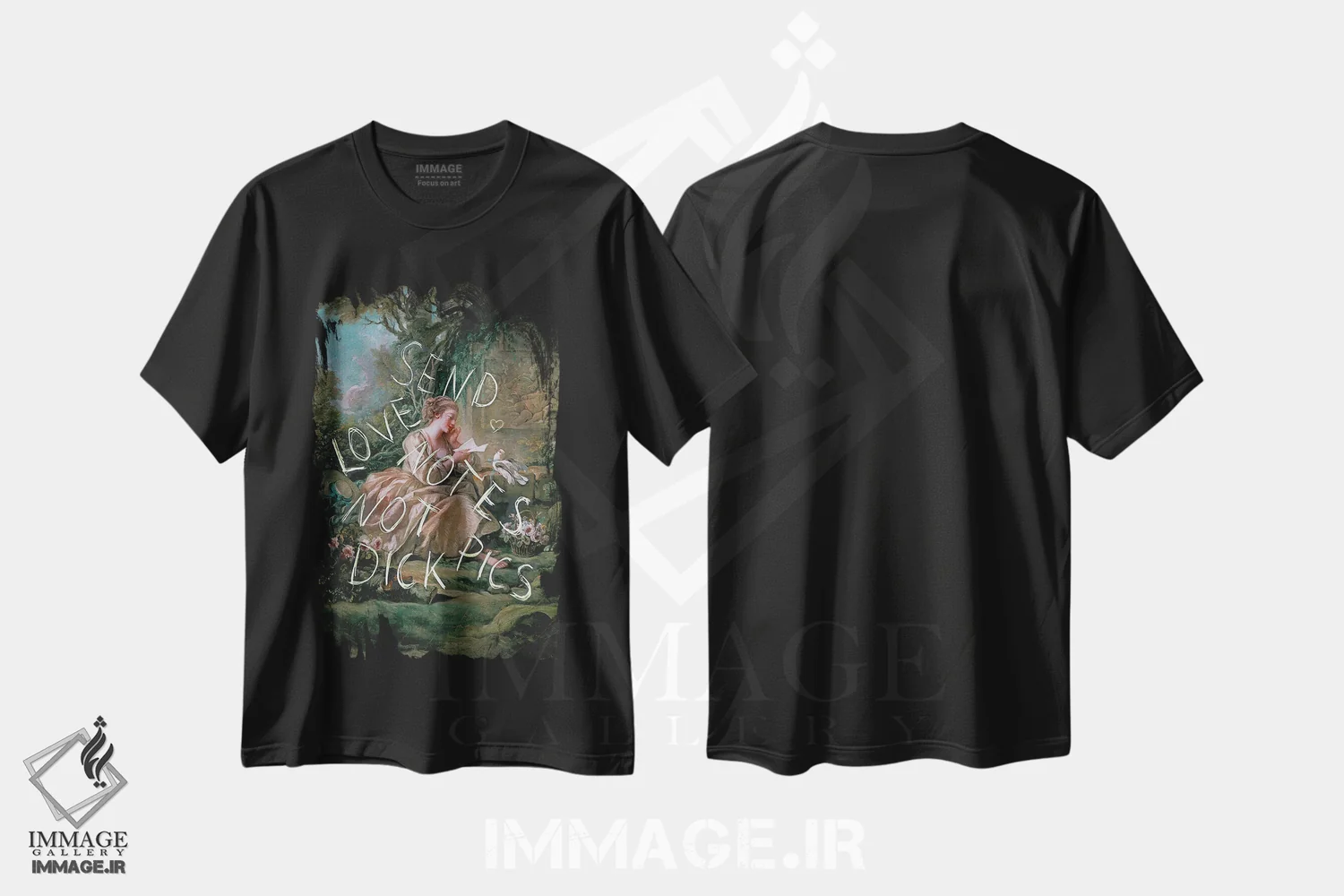 تیشرت مشکی طرح دار "یادداشت های عاشقانه"، هنر دیجیتال اثر یوناس لوس | فروشگاه ایماژ
